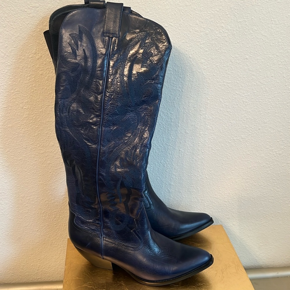 NWT Free People Navy Leather Cowboy Boot